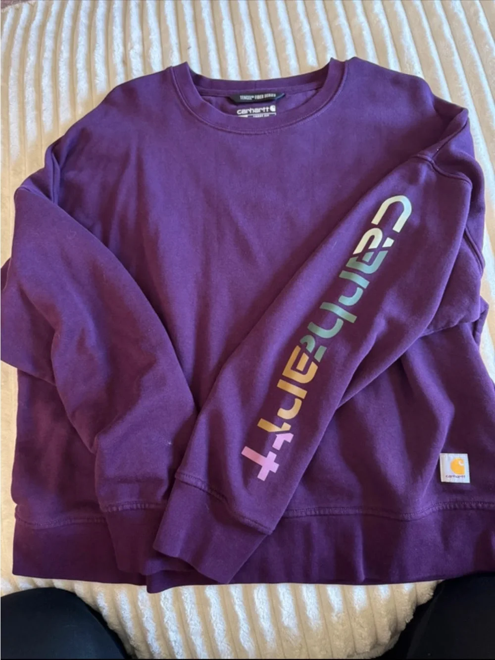 Carhartt Purple Crewneck Sweatshirt with Multicolor Sleeve Logo